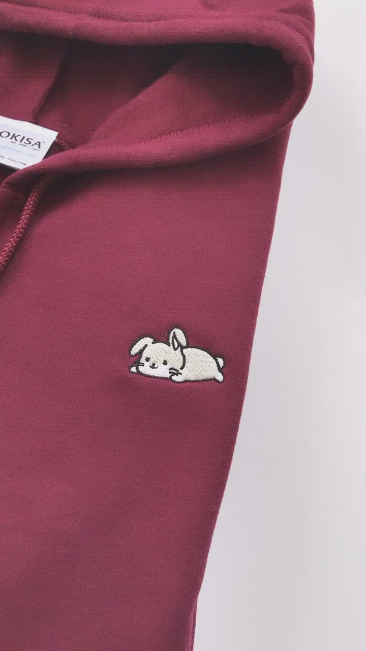 Relaxing Bunny Rabbit Embroidered Zip-Up Hoodie