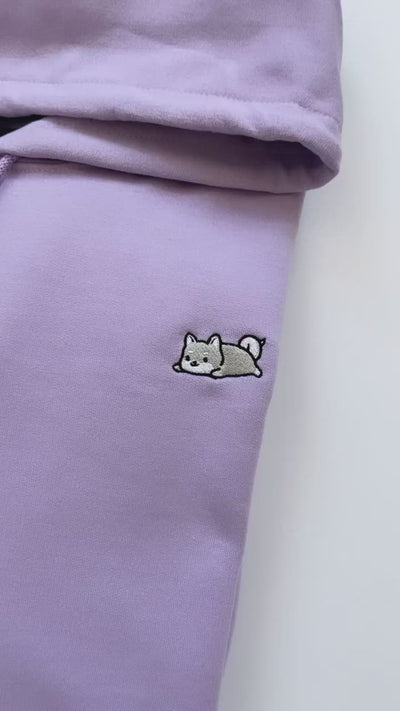 Relaxing White Shiba Inu Embroidered Hoodie