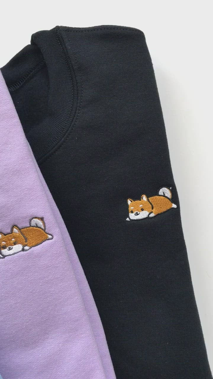 Relaxing Red Shiba Inu Embroidered Sweatshirt