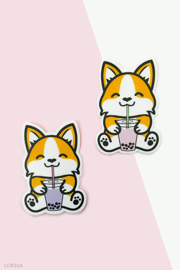 Bubble Tea Boba Corgi Vinyl Sticker