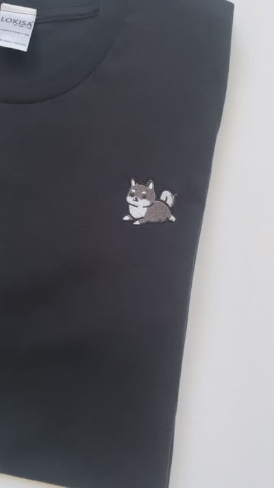 Chubby Tubby Black Shiba Inu Embroidered T-Shirt