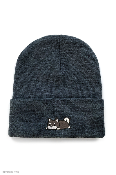 Relaxing Black Shiba Inu Cuffed Beanie