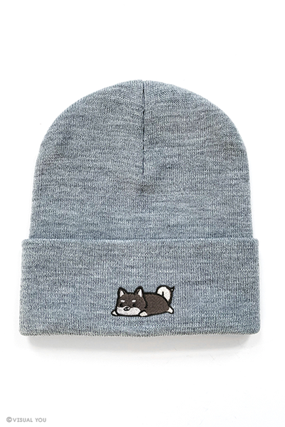 Relaxing Black Shiba Inu Cuffed Beanie