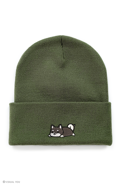 Relaxing Black Shiba Inu Cuffed Beanie