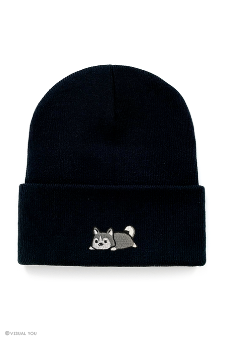 Relaxing Grey Husky Cuffed Beanie