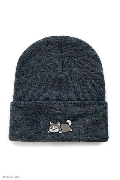 Relaxing Grey Husky Cuffed Beanie