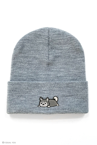 Relaxing Grey Husky Cuffed Beanie