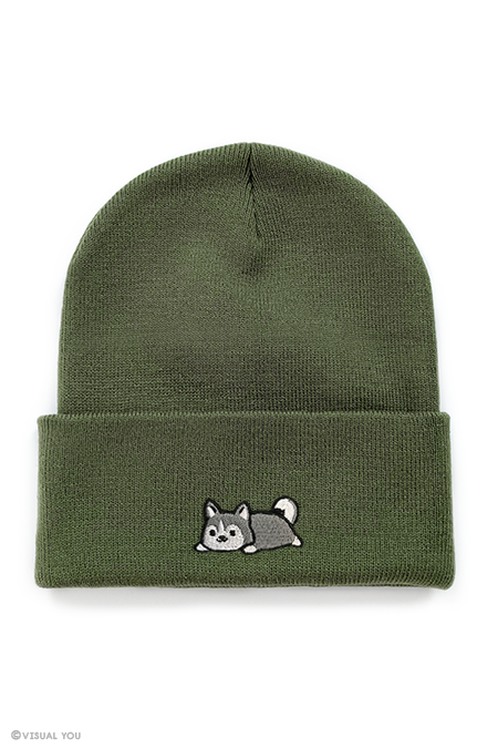 Relaxing Grey Husky Cuffed Beanie