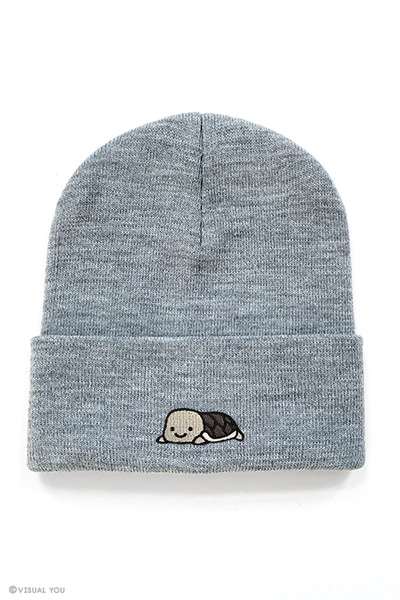 Relaxing Grey Turtle Cuffed Beanie