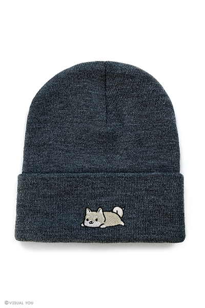 Relaxing White Shiba Inu Cuffed Beanie