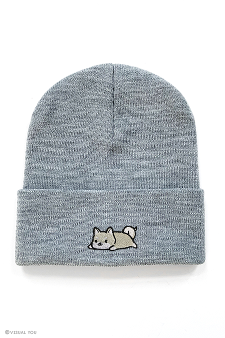 Relaxing White Shiba Inu Cuffed Beanie