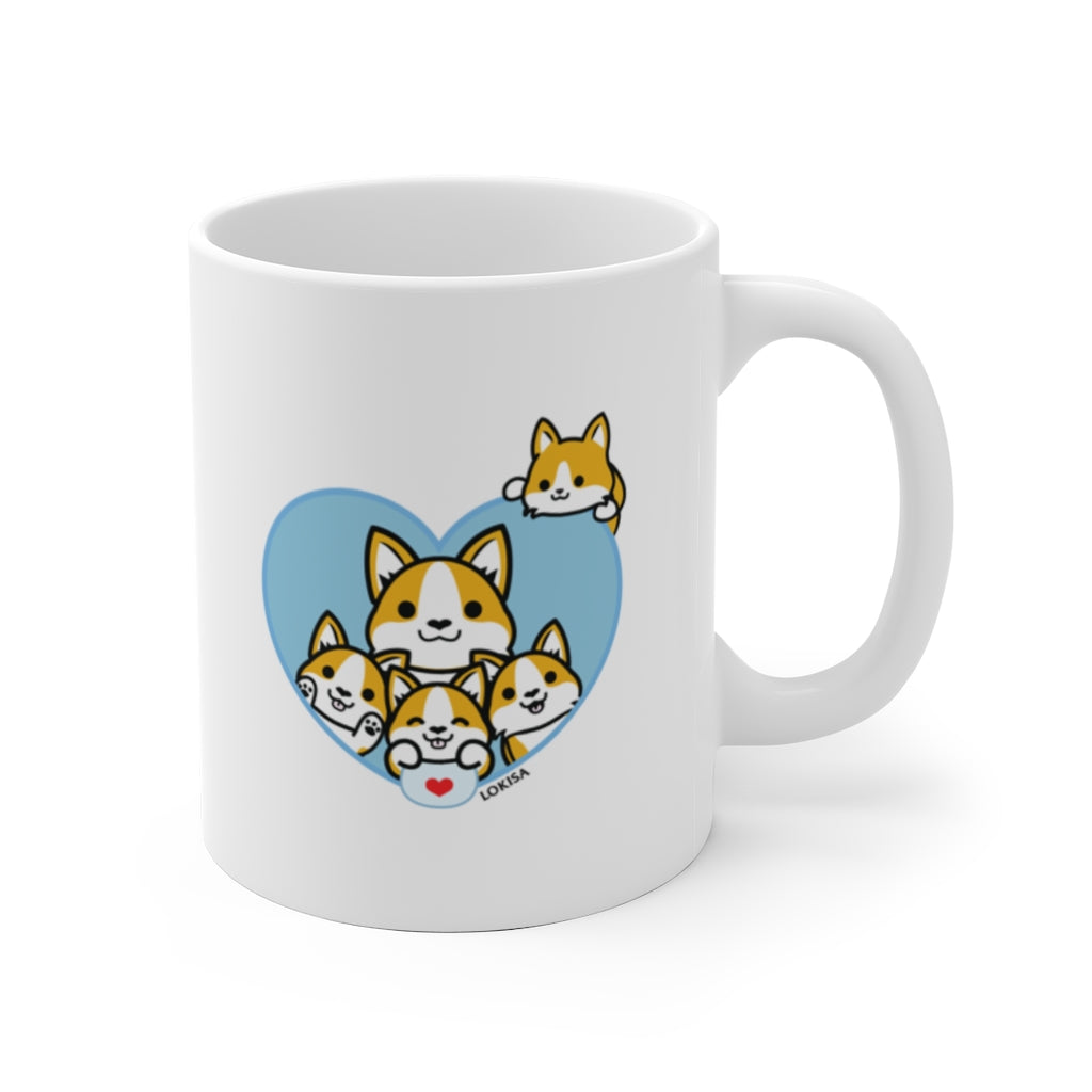 Best Dad forever Tan Corgi Mug (4x Puppies)