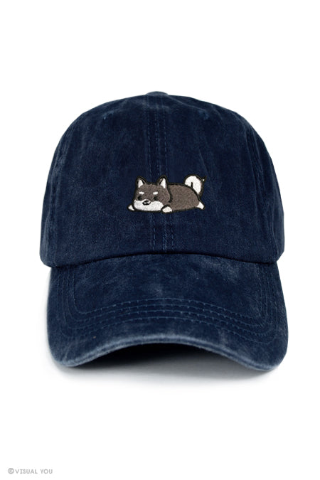 Relaxing Black Shiba Inu Dad Cap - Wash Style