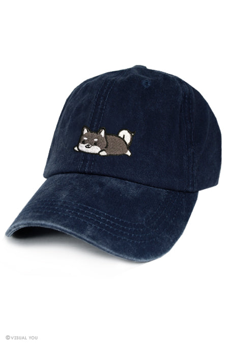 Relaxing Black Shiba Inu Dad Cap - Wash Style