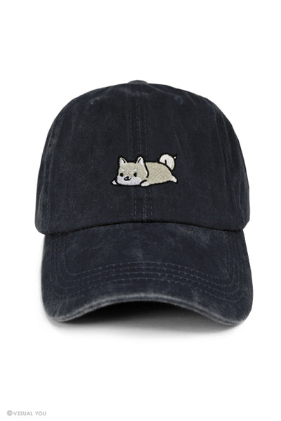 Relaxing White Shiba Inu Dad Cap - Wash Style