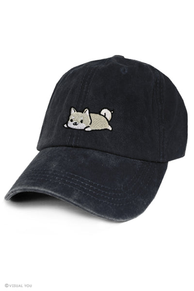 Relaxing White Shiba Inu Dad Cap - Wash Style