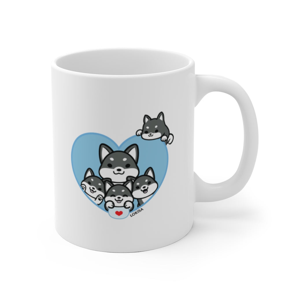 Best Dad forever Black Shiba Inu Mug (4x Puppies)