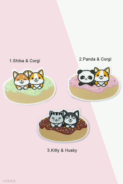 Donut Corgi , Shiba , Husky , Panda , Kitty Vinyl Sticker