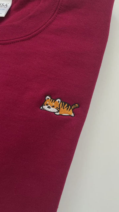 Relaxing Orange Tiger Embroidered Sweatshirt