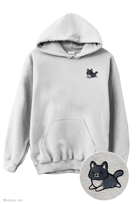 Chubby Tubby Black Cat Embroidered Hoodie