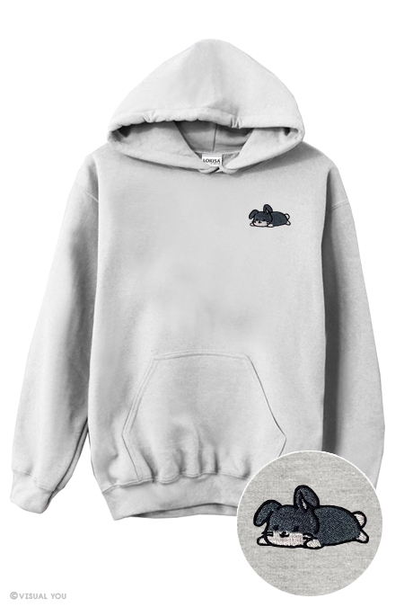 Relaxing Black Rabbit Embroidered Hoodie