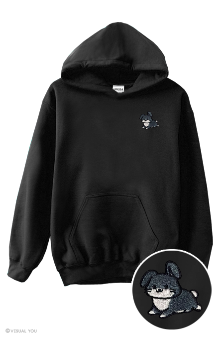 Chubby Tubby Black Rabbit Embroidered Hoodie