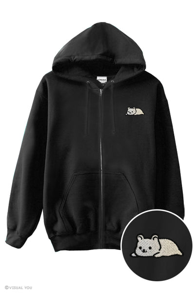 Relaxing Bear Embroidered Zip-Up Hoodie - Grizzly Bear, Panda Bear, Ice Bear
