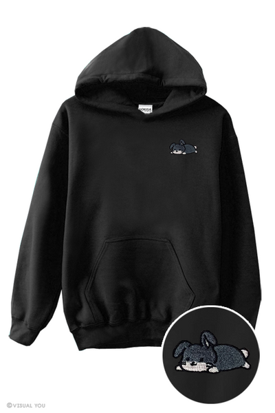 Relaxing Black Rabbit Embroidered Hoodie