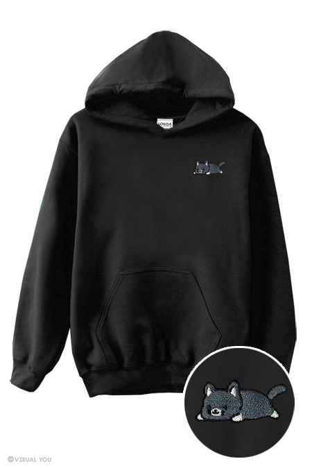 Relaxing Black Cat Embroidered Hoodie