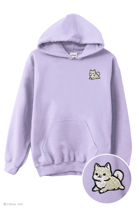 Chubby Tubby White Shiba Inu Embroidered Hoodie