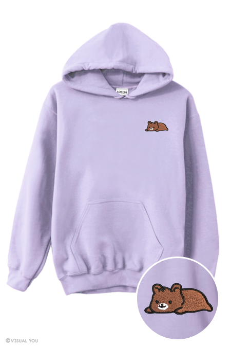 Relaxing Grizzly Bear Embroidered Hoodie