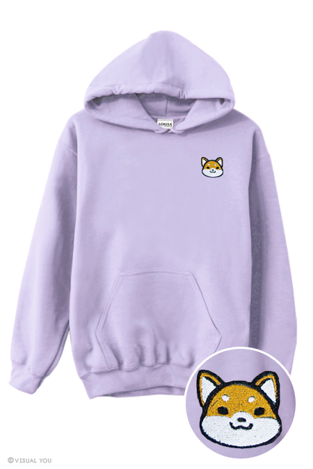 Cute Shiba Inu Head Embroidered Hoodie