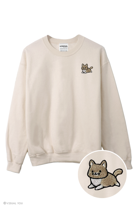 Chubby Tubby Cream Cat Embroidered Sweatshirt