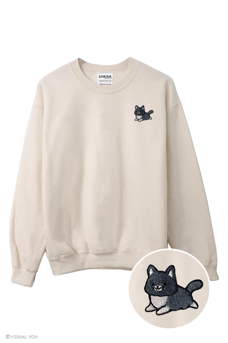 Chubby Tubby Black Cat Embroidered Sweatshirt