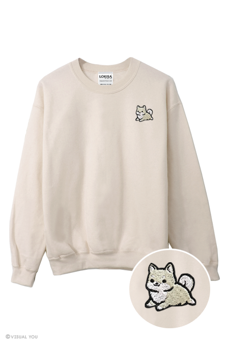 Chubby Tubby White Shiba Inu Embroidered Sweatshirt