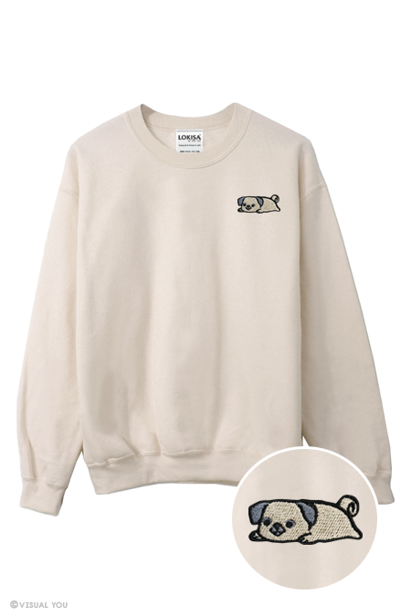 Relaxing Pug Embroidered Sweatshirt