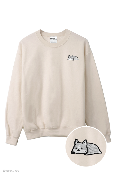 Relaxing White Corgi Embroidered Sweatshirt