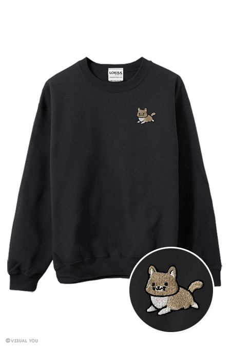 Chubby Tubby Cream Cat Embroidered Sweatshirt