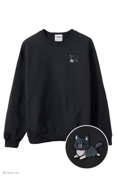 Chubby Tubby Black Cat Embroidered Sweatshirt