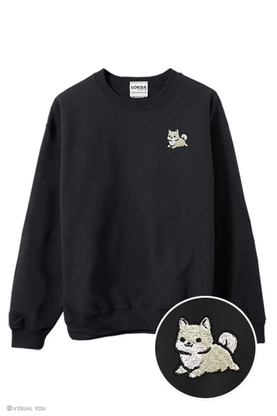 Chubby Tubby White Shiba Inu Embroidered Sweatshirt