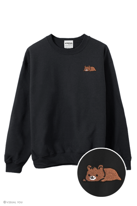 Relaxing Grizzly Bear Embroidered Sweatshirt