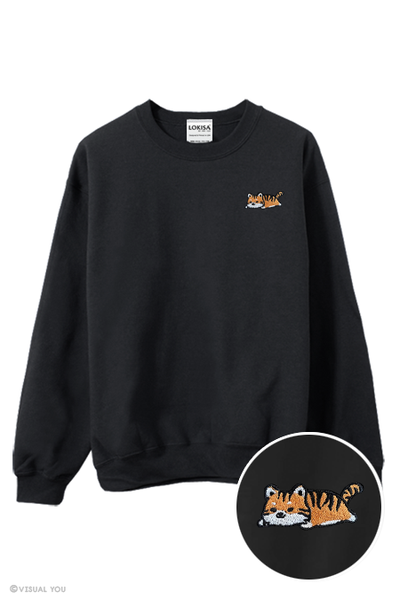 Relaxing Orange Tiger Embroidered Sweatshirt