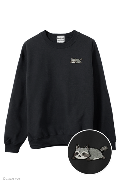 Relaxing Raccoon Embroidered Sweatshirt