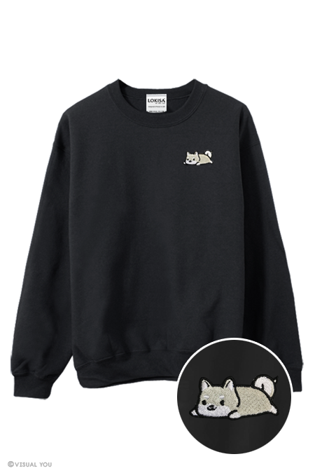 Relaxing White Shiba Inu Embroidered Sweatshirt