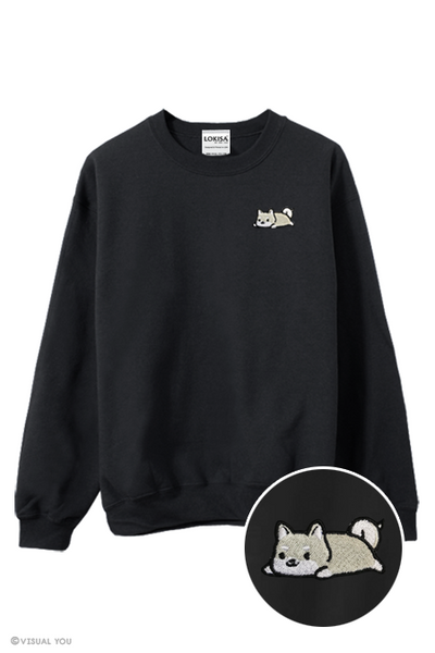 Relaxing White Shiba Inu Embroidered Sweatshirt