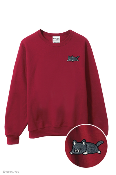 Relaxing Black Cat Embroidered Sweatshirt