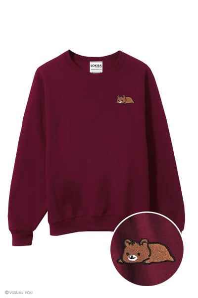 Relaxing Grizzly Bear Embroidered Sweatshirt
