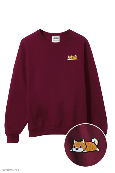 Relaxing Red Shiba Inu Embroidered Sweatshirt