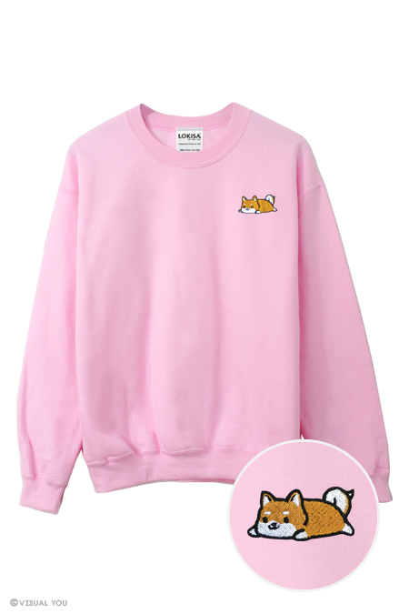 Visual You Relaxing Red Shiba Inu Embroidered Sweatshirt XXL Sand