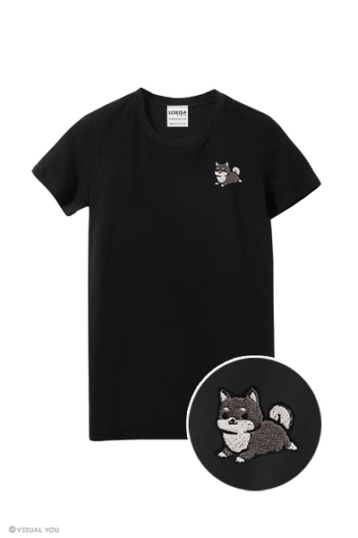 Chubby Tubby Black Shiba Inu Embroidered T-Shirt